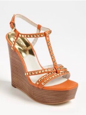 Michael Kors Orange Studded Wedge Sandals Size 8